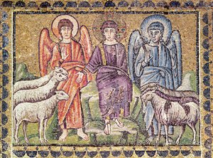 Das Gleichnis vom guten Hirten, der die Schafe von den Böcken trennt, Szenen aus dem Leben Christi (Mosaik)